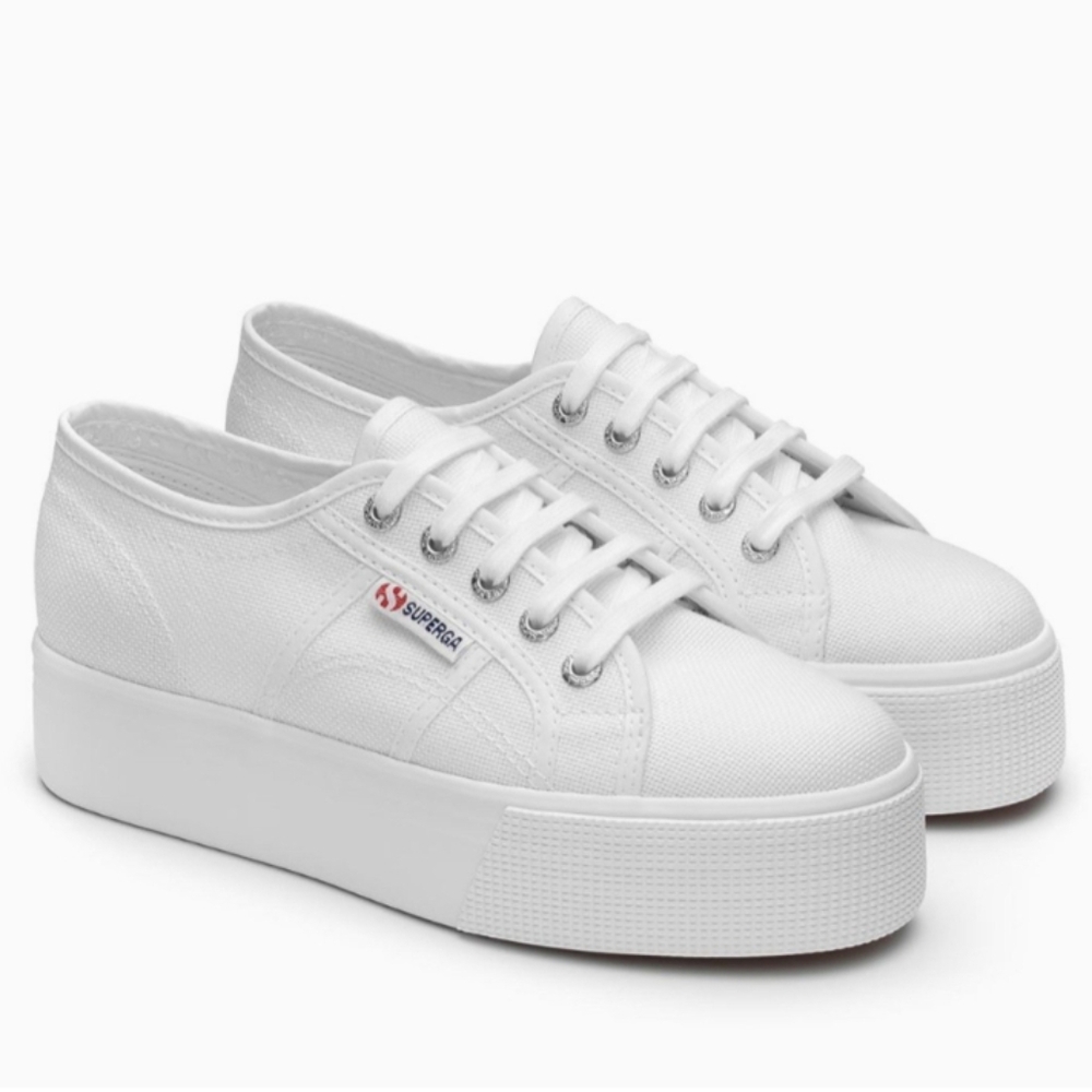 Superga White Platform Canvas Sneakers